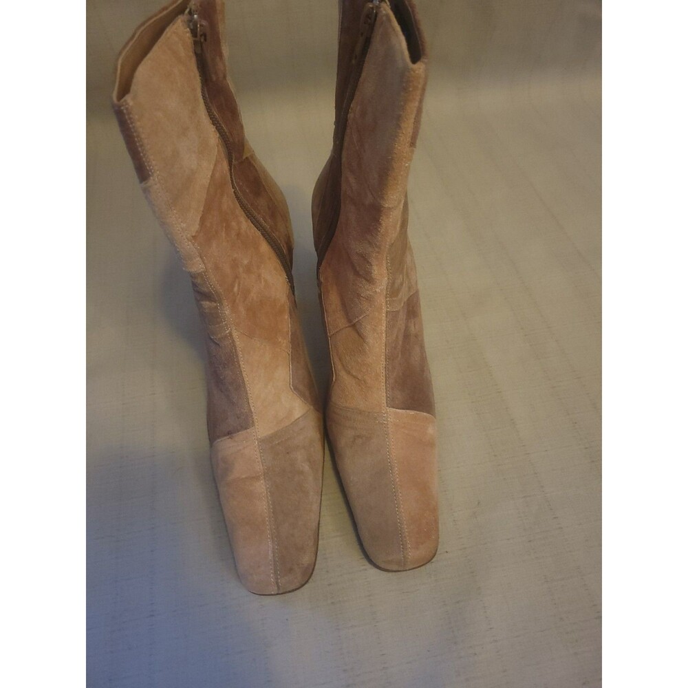 Vintage Y2K L.E.I. SUEDE PATCHWORK HEELED BOOT BOOTIE BROWN SIZE 8 - Picture 5 of 10
